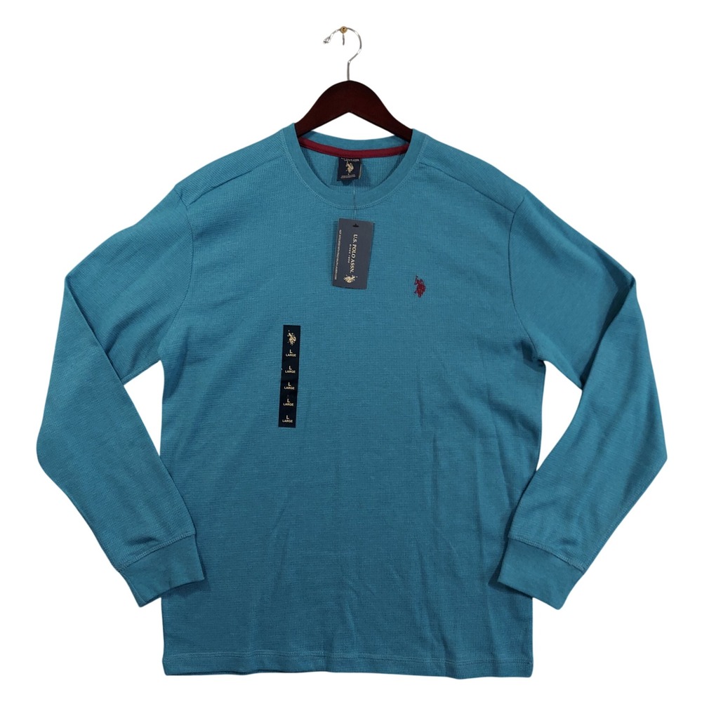 U.S. Polo Assn. Thermal Shirt Mens Large Teal Blue Waffle Knit Long Sleeve NWT